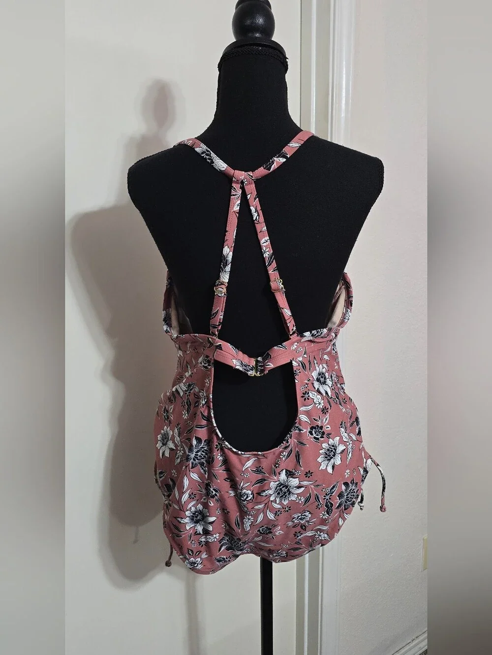 #K50 Pink Floral One-Piece Swimsuit with Side Ties